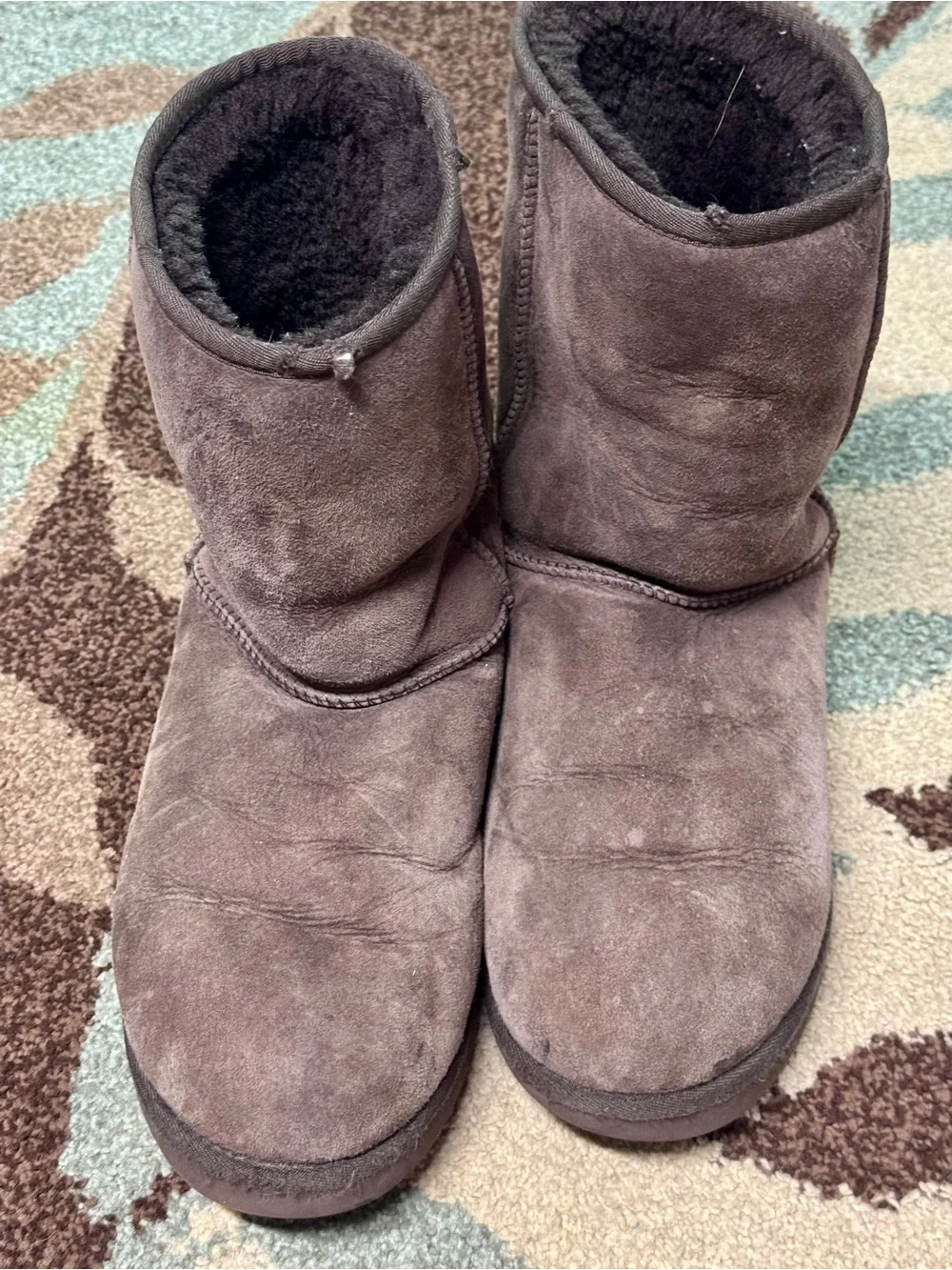 UGG Short Suede Shearling Boots - Brown 11